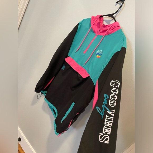 Brooklyn Windbreaker Pullover Good Vibes Black Multicolor Size Large - Picture 6 of 12